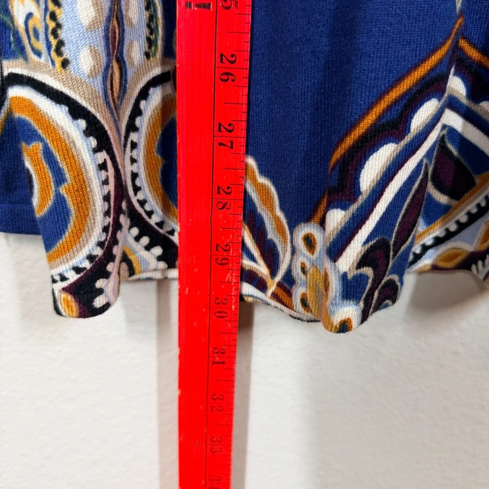 Chico's Cardigan Women's 2 Large Blue 3/4 Sleeve Lightweight Paisley Open Front